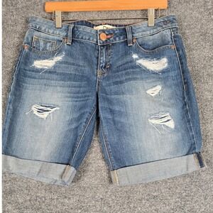 Ditto's Women's Distressed Denim Bermuda Shorts Size 28 Low Rise Cuffed